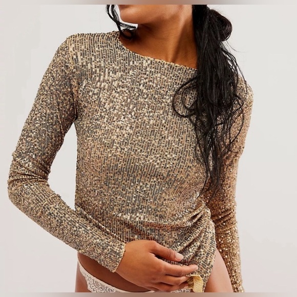 48. NWT Free People Gold Rush Long Sleeve - Picture 2 of 13
